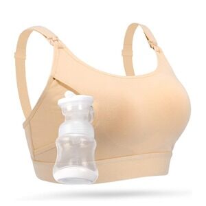 Momcozy Hands Free Pumping Bra Womens Large Beige HF008 Maternity Nursing New
